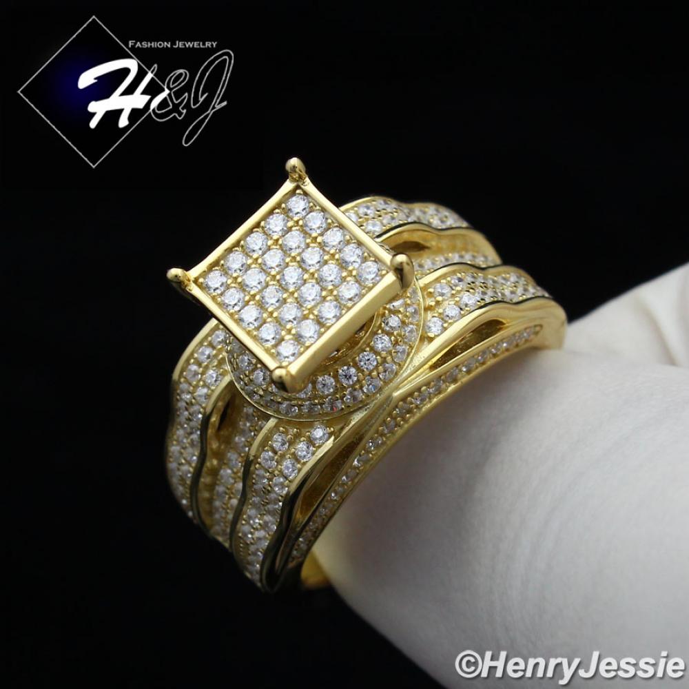 WOMEN 925 STERLING SILVER ICED BLING GOLD ENGAGEMENT RING SIZE 6-10*GR86