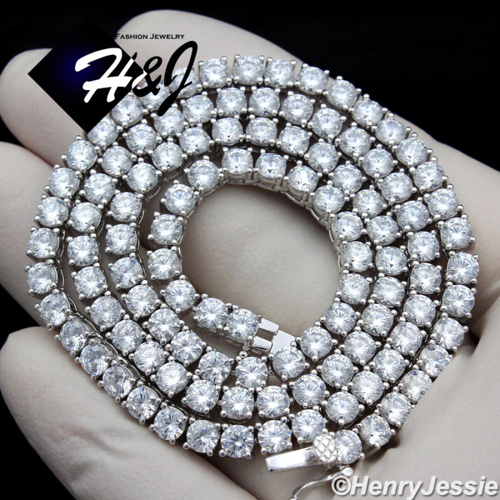 16-30"MEN 14K WHITE GOLD FINISH 4MM ICED BLING 1 ROW TENNIS CHAIN NECKLACE*BN2
