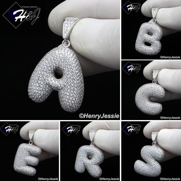 MEN WOMEN 925 STERLING SILVER LAB DIAMOND ICED 26 BUBBLE INITIAL LETTERS PENDANT*SP203