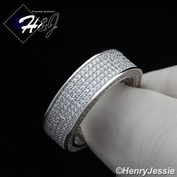 MEN WOMEN 925 STERLING SILVER FULL LAB DIAMOND ICED BLING WEDDING BAND RING*SR80