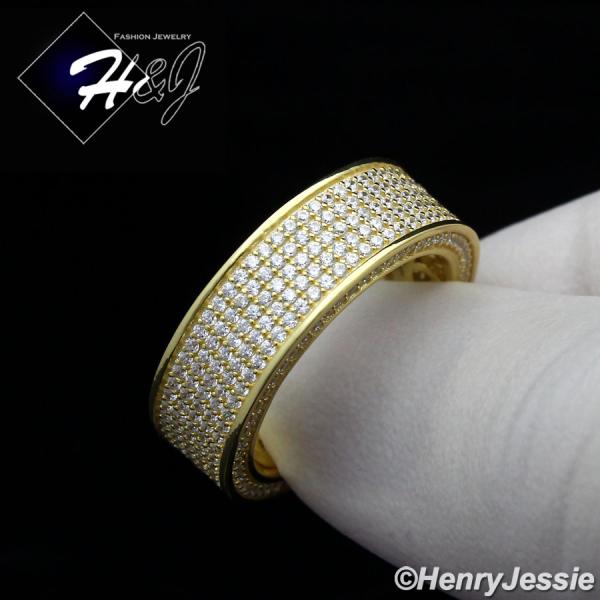 MEN WOMEN 925 STERLING SILVER FULL LAB DIAMOND ICED BLING GOLD WEDDING BAND RING*GR80