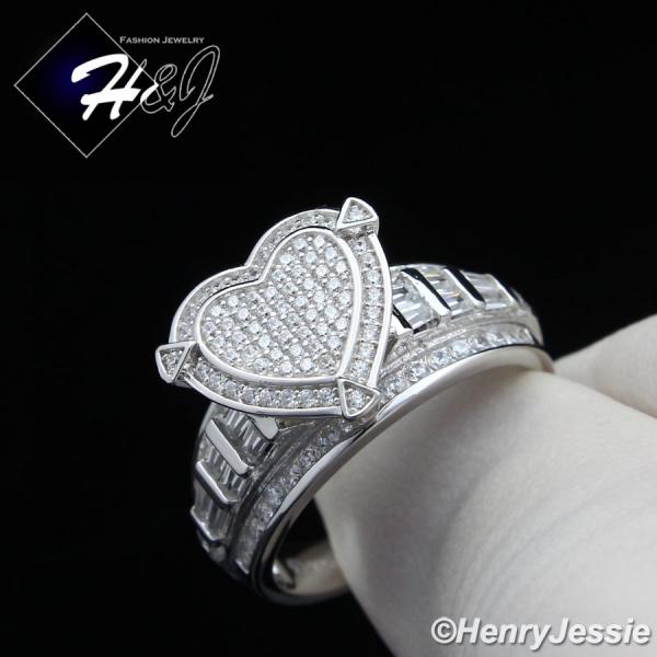 WOMEN 925 STERLING SILVER ICED BLING HEART SHAPE ENGAGEMENT RING SIZE 6-9*SR88