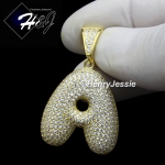 MEN WOMEN 925 STERLING SILVER LAB DIAMOND ICED GOLD 26 BUBBLE INITIAL LETTERS PENDANT*GP203