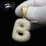 MEN WOMEN 925 STERLING SILVER LAB DIAMOND ICED GOLD 26 BUBBLE INITIAL LETTERS PENDANT*GP203