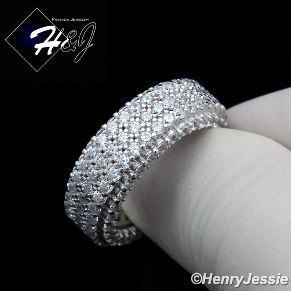 MEN 925 STERLING SILVER FULL ICED LAB DIAMOND 9MM WEDDING BAND RING*SR93