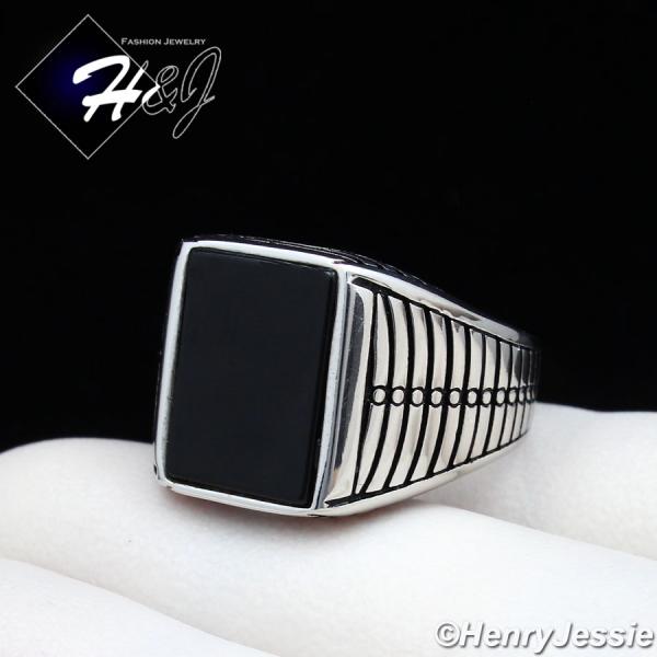 MEN 925 STERLING SILVER RECTANGLE BLACK ONYX MOSAIC RING*SR94