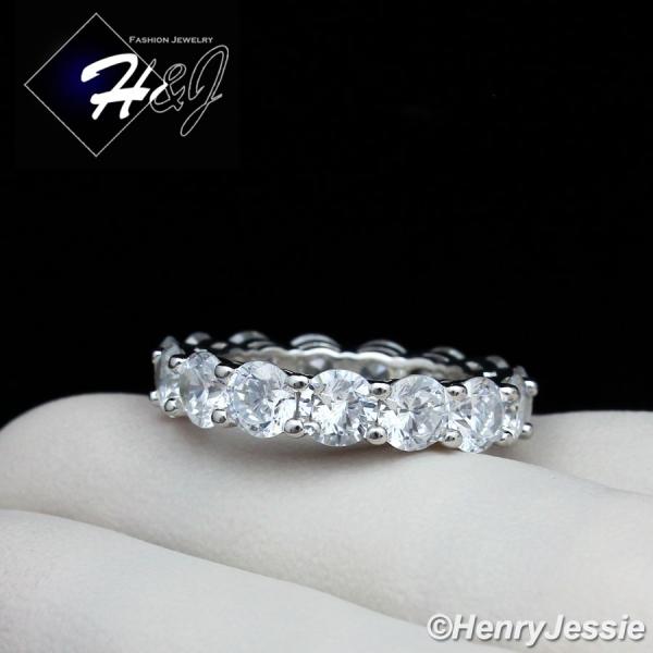  WOMEN 925 STERLING SILVER 4MM ICED BLING CZ WEDDING BAND RING*SR96