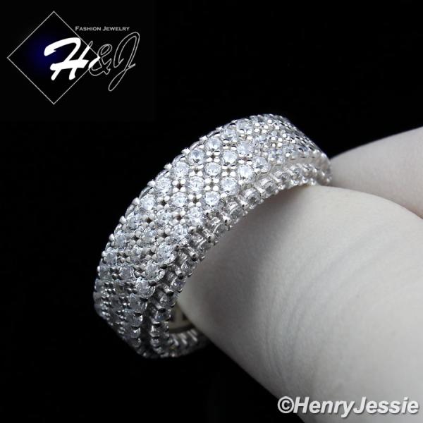 MEN 925 STERLING SILVER FULL ICED LAB DIAMOND 9MM WEDDING BAND RING*SR93