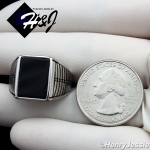 MEN 925 STERLING SILVER RECTANGLE BLACK ONYX MOSAIC RING*SR94