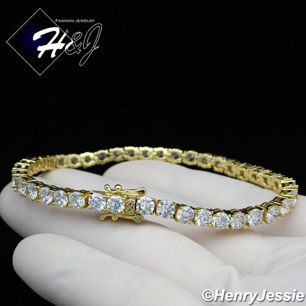 7"-8.5"MEN WOMEN 14K GOLD FINISH 4MM ICED 1 ROW GOLD TENNIS CHAIN BRACELET*BGB2