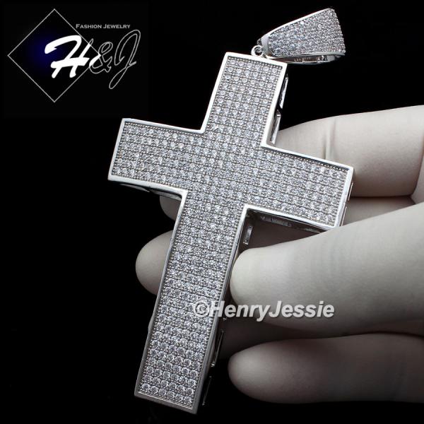MEN 14K WHITE GOLD FINISH ICED BLING OVERSIZE SILVER CROSS CHARM PENDANT*BP1
