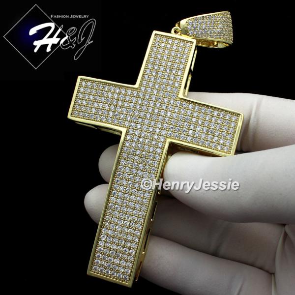 MEN 14K GOLD FINISH ICED BLING OVERSIZE GOLD CROSS CHARM PENDANT*BGP1