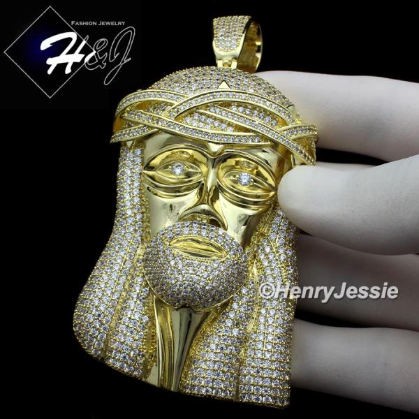 MEN 14K GOLD FINISH ICED BLING OVERSIZE GOLD JESUS FACE CHARM PENDANT*BGP2