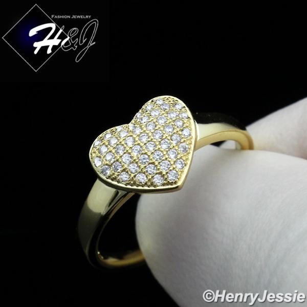 WOMEN 925 STERLING SILVER ICED BLING GOLD HEART SHAPE ENGAGEMENT RING SIZE 5-9*GR100