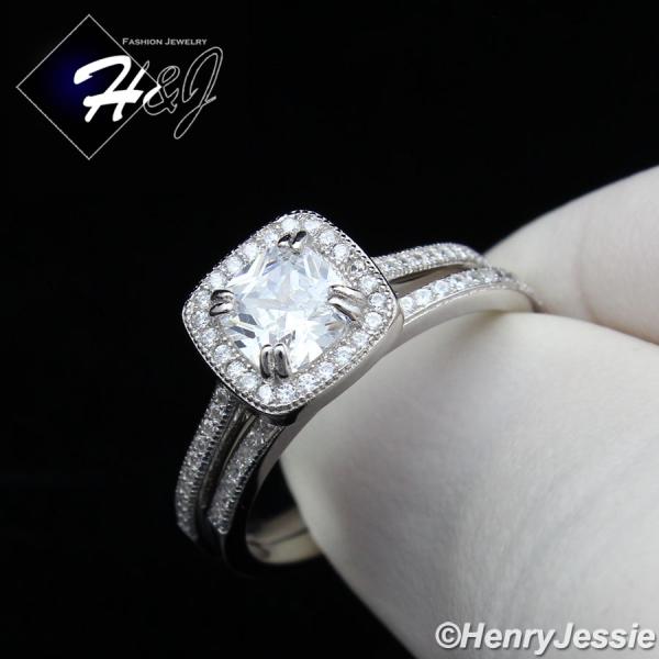 WOMEN 925 STERLING SILVER ICED BLING SQUARE ENGAGEMENT RING SET SIZE 5-9*SR101