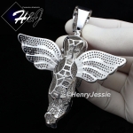 MEN 14K WHITE GOLD FINISH ICED BLING OVERSIZE SILVER ANGEL WING PENDANT*BP3