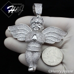 MEN 14K WHITE GOLD FINISH ICED BLING OVERSIZE SILVER ANGEL WING PENDANT*BP3