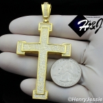 MEN 925 STERLING SILVER LAB DIAMOND ICED BLING GOLD HIP HOP CROSS PENDANT*GP15