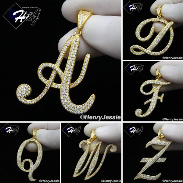 MEN 925 STERLING SILVER LAB DIAMOND ICED OUT BLING GOLD 26 INITIAL LETTERS CHARM PENDANT*GP220