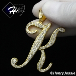 MEN 925 STERLING SILVER LAB DIAMOND ICED OUT BLING GOLD 26 INITIAL LETTERS CHARM PENDANT*GP220