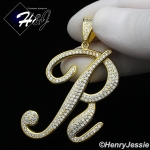 MEN 925 STERLING SILVER LAB DIAMOND ICED OUT BLING GOLD 26 INITIAL LETTERS CHARM PENDANT*GP220