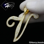 MEN 925 STERLING SILVER LAB DIAMOND ICED OUT BLING GOLD 26 INITIAL LETTERS CHARM PENDANT*GP220