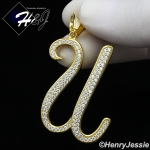 MEN 925 STERLING SILVER LAB DIAMOND ICED OUT BLING GOLD 26 INITIAL LETTERS CHARM PENDANT*GP220