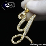 MEN 925 STERLING SILVER LAB DIAMOND ICED OUT BLING GOLD 26 INITIAL LETTERS CHARM PENDANT*GP220