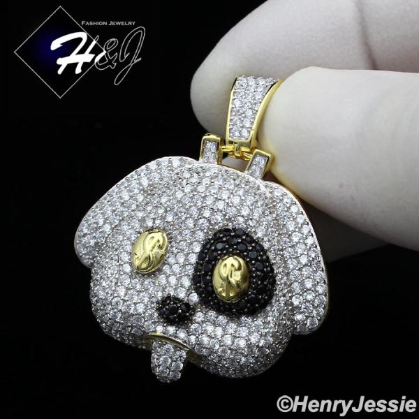 MEN 925 STERLING SILVER LAB DIAMOND ICED BLING BLACK/GOLD $ PUPPY PENDANT*SP249