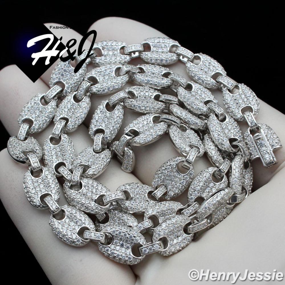 8.5"18"20"24"30"MEN 925 STERLING SILVER 8MM ICED LAB DIAMOND MARINER GUCCI LINK BRACELET OR NECKLACE*SN18