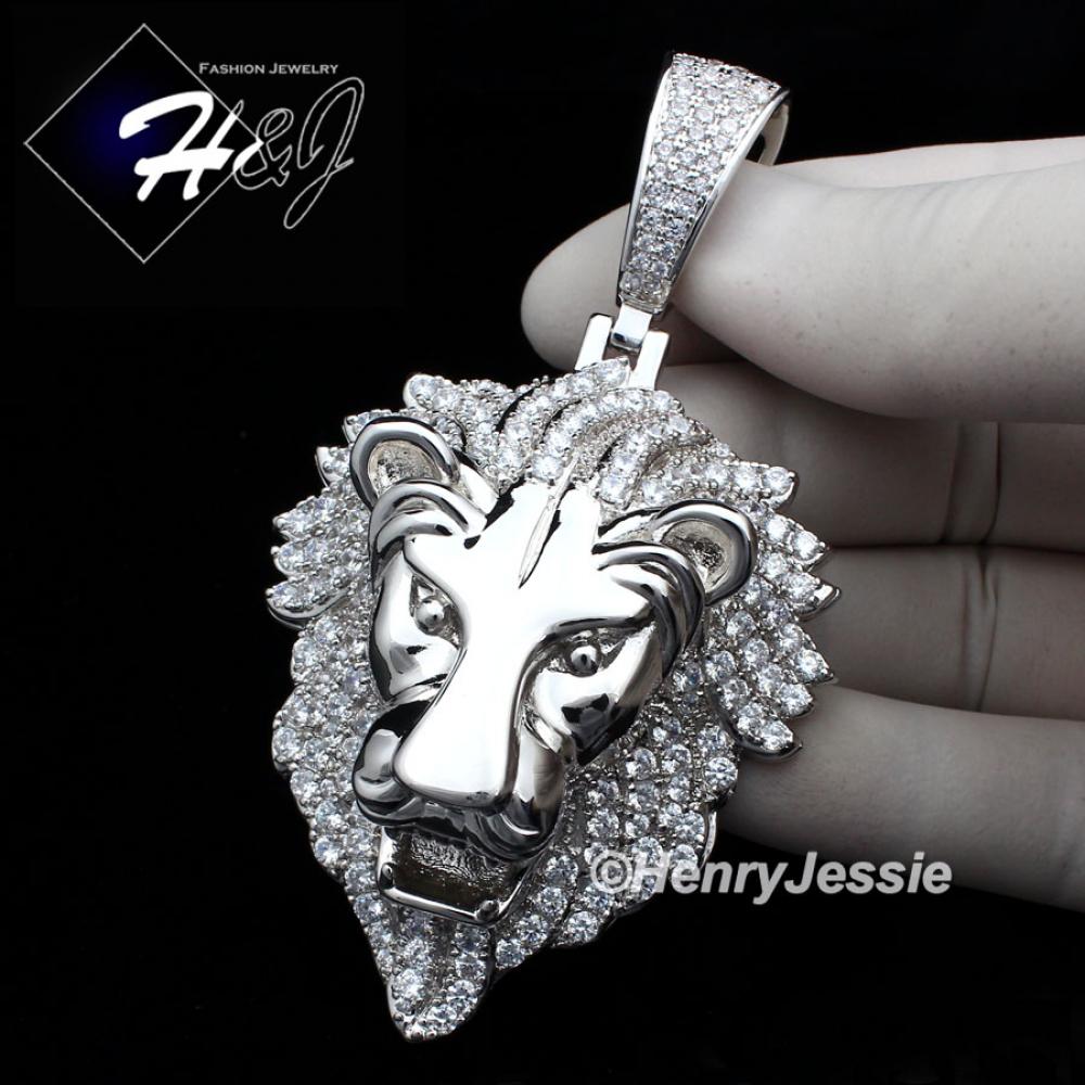 MEN 14K WHITE GOLD FINISH ICED BLING SILVER LION KING HEAD PENDANT*BP5