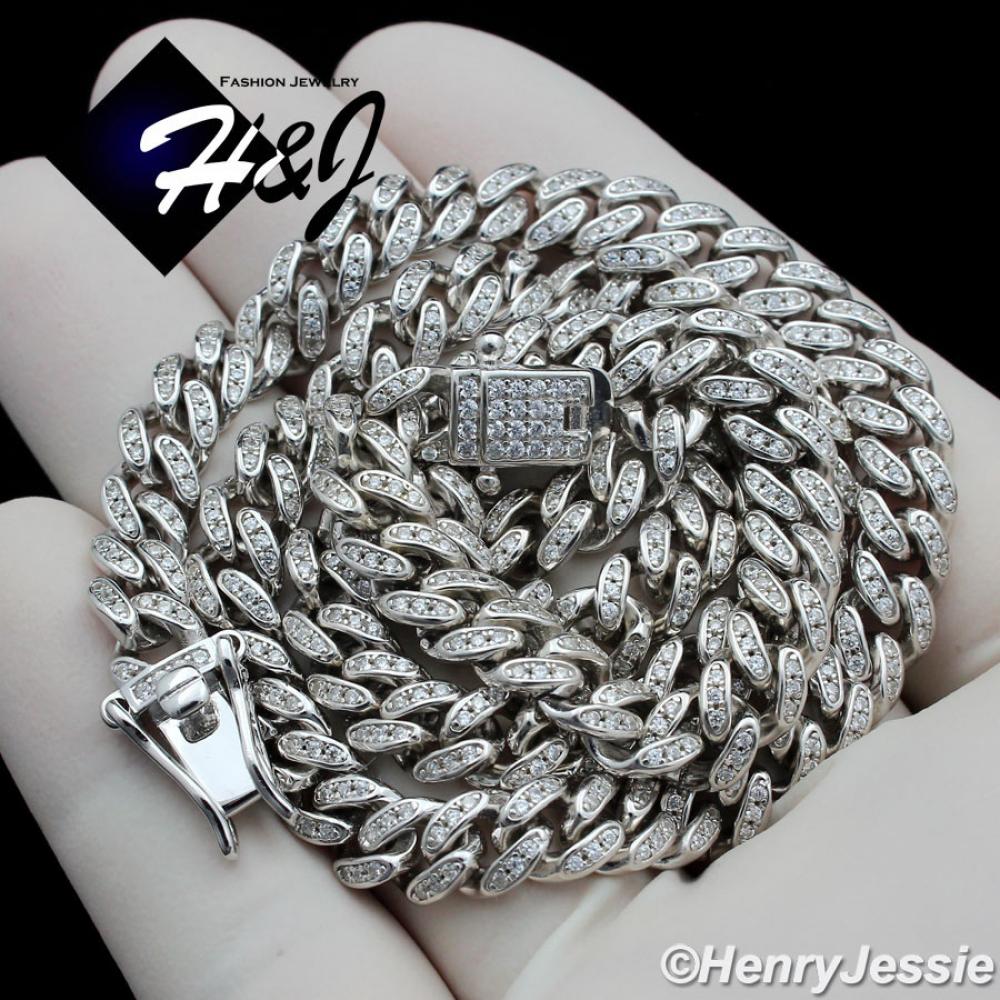 18-30"MEN 925 STERLING SILVER 6MM ICED BLING LAB DIAMOND MIAMI CUBAN CURB LINK CHAIN NECKLACE*SN19