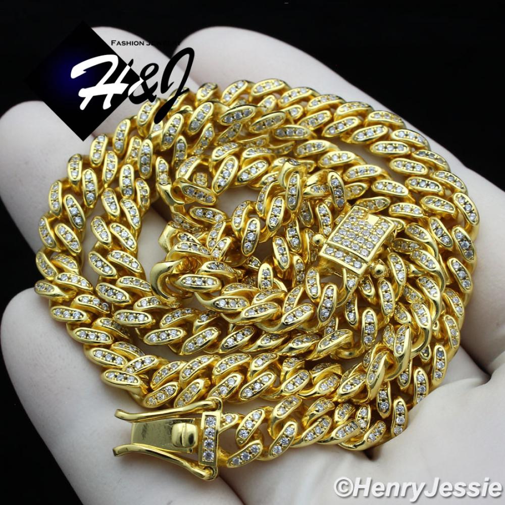 18-30"MEN 925 STERLING SILVER 6MM GOLD ICED BLING LAB DIAMOND MIAMI CUBAN CURB LINK CHAIN NECKLACE*GN19