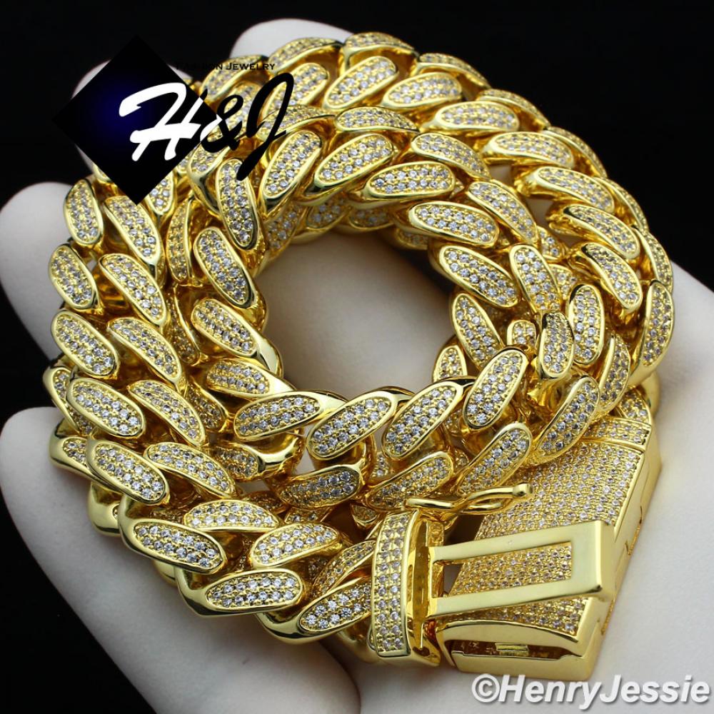 18"-24"MEN 14K GOLD FINISH 12MM GOLD ICED BLING MIAMI CUBAN CURB CHAIN NECKLACE*GBN4