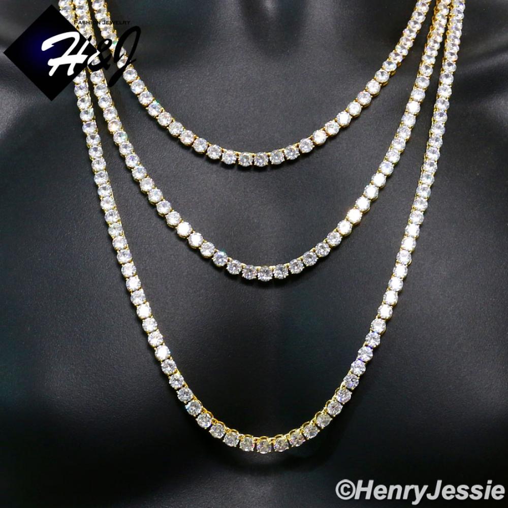 20"24”30"MEN 14K GOLD FINISH 6MM GOLD ICED BLING 1 ROW TENNIS CHAIN NECKLACE*GBN3