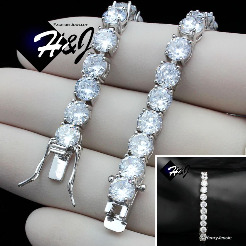 8.25"MEN 14K WHITE GOLD FINISH 6MM SILVER ICED 1 ROW TENNIS CHAIN BRACELET*BB3