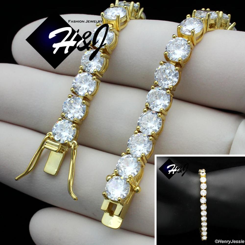 8.25"MEN 14K GOLD FINISH 6MM GOLD ICED 1 ROW TENNIS CHAIN BRACELET*GBB3