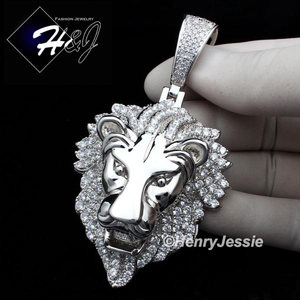 MEN 14K WHITE GOLD FINISH ICED BLING SILVER LION KING HEAD PENDANT*BP5