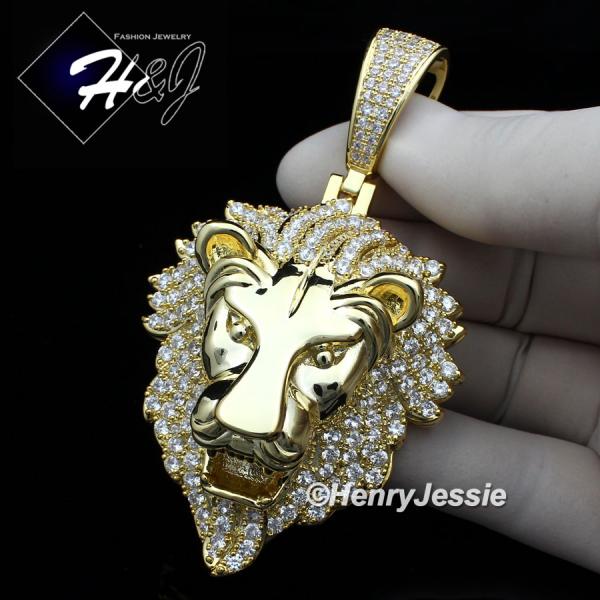 MEN 14K WHITE GOLD FINISH ICED BLING GOLD LION KING HEAD PENDANT*GBP5
