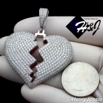 MEN 925 STERLING SILVER LAB DIAMOND ICED BLING BROKEN HEART PENDANT*SP235