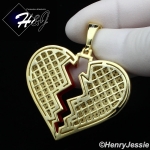 MEN 925 STERLING SILVER LAB DIAMOND ICED BLING GOLD BROKEN HEART PENDANT*GP235