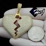 MEN 925 STERLING SILVER LAB DIAMOND ICED BLING GOLD BROKEN HEART PENDANT*GP235