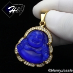MEN Stainless Steel Jade/Onyx/Blue/Pink/White Gemstone Gold ICED Buddha Pendant*GP117