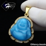 MEN Stainless Steel Jade/Onyx/Blue/Pink/White Gemstone Gold ICED Buddha Pendant*GP117