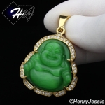 MEN Stainless Steel Jade/Onyx/Blue/Pink/White Gemstone Gold ICED Buddha Pendant*GP117
