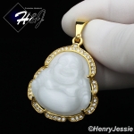 MEN Stainless Steel Jade/Onyx/Blue/Pink/White Gemstone Gold ICED Buddha Pendant*GP117