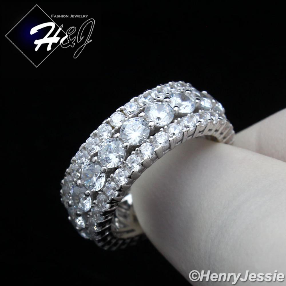 MEN 925 STERLING SILVER FULL LAB DIAMOND ICED BLING 9MM SILVER WEDDING BAND RING*SR105