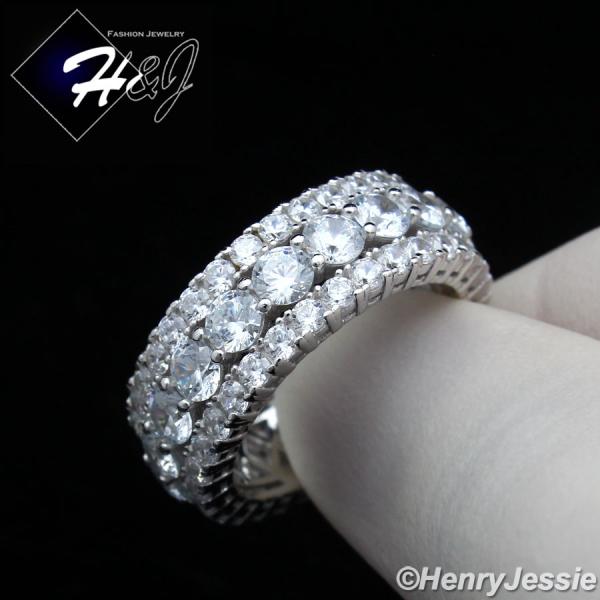 MEN 925 STERLING SILVER FULL LAB DIAMOND ICED BLING 9MM SILVER WEDDING BAND RING*SR105