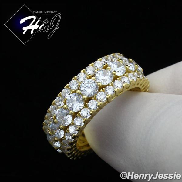 MEN 925 STERLING SILVER FULL LAB DIAMOND ICED BLING 9MM GOLD WEDDING BAND RING*GR105