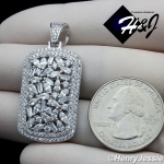 MEN 925 STERLING SILVER BAGUETTE LAB DIAMOND ICED BLING DOG TAG PENDANT*SP251